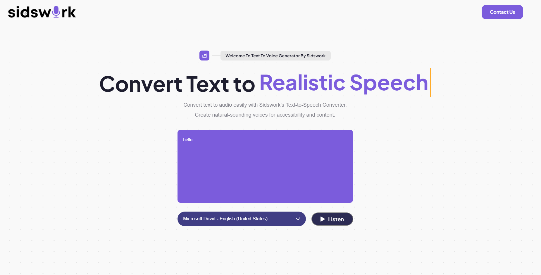Sidsworks Text to Voice Generator
